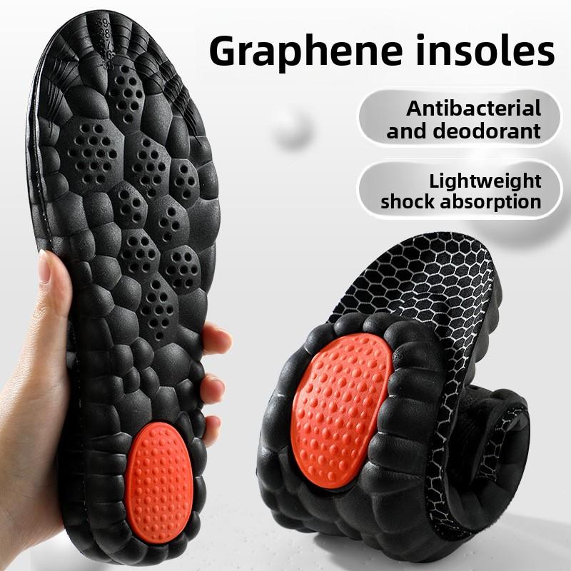 1Pair Graphene 4D PU Shoe Insoles, High‑Elastic Shock Absorbing Cloud Feel Cushion, Breathable Sweat Absorbing Odor Control