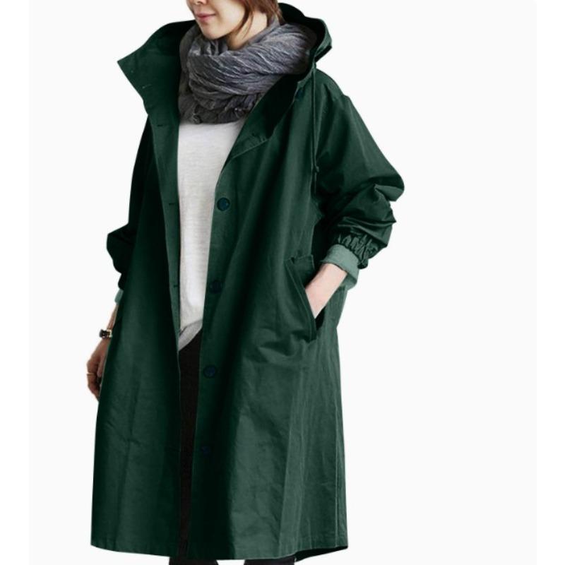 Women's Fashion Casual Solid Color Print Autumn Winter Long Sleeve Hooded Jackets & Coats