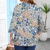 Plus Size Women's Fashion Casual Vintage Print V-Neck 3/4 Sleeve Button T-Shirt Top