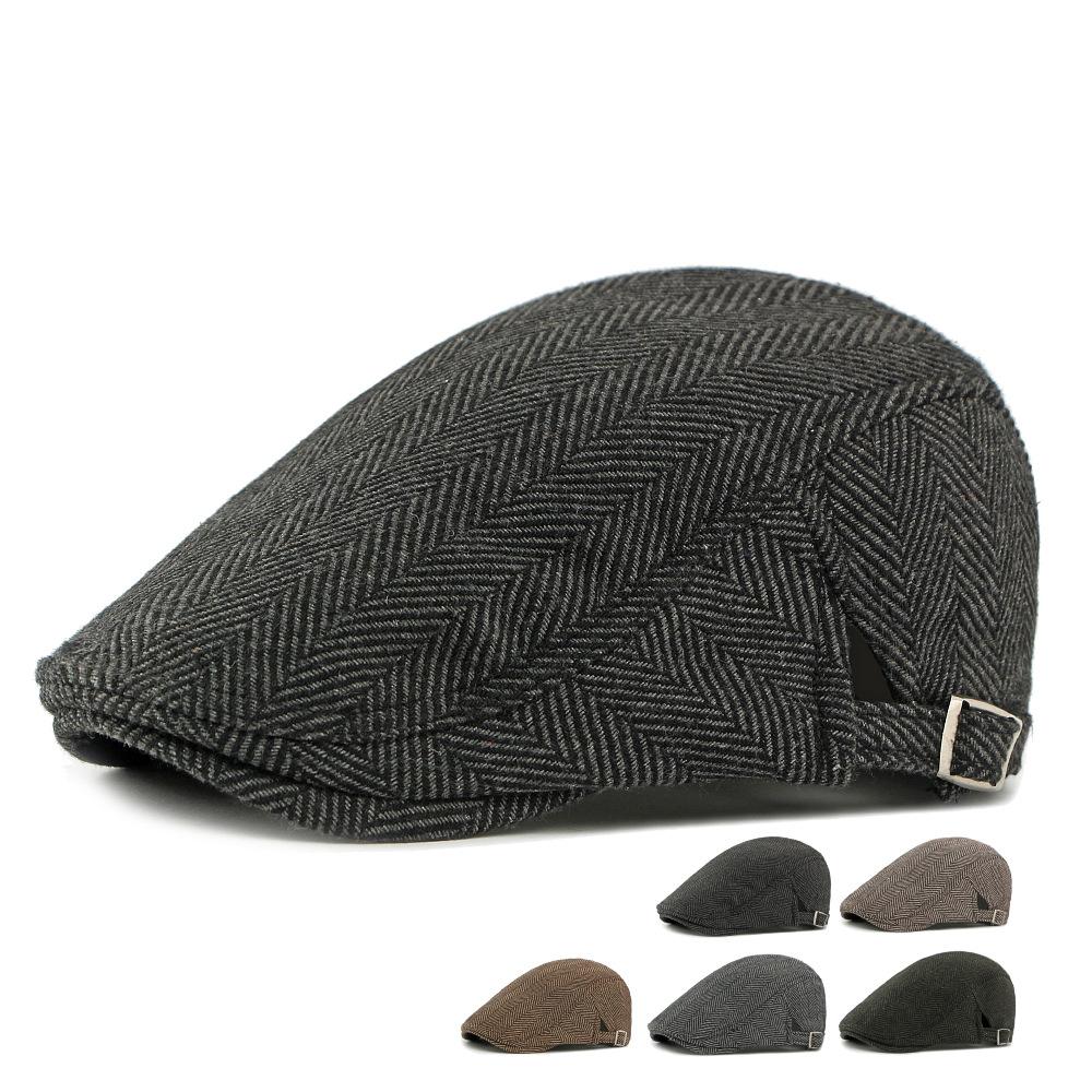 Men's Herringbone Wool Blend Newsboy Cap Vintage Flat Cap for Casual/Cool Weather (5 Color Options)