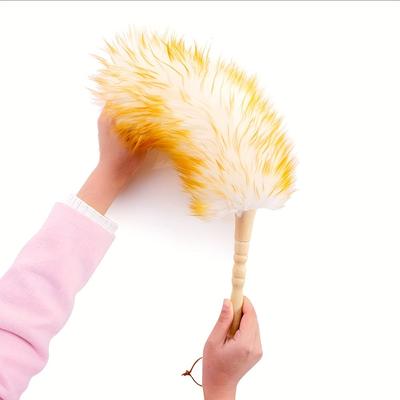 1pc Lamb Wool Dust Brush With Wooden Handle, Dust Cleaner, Natural Feather Brush,