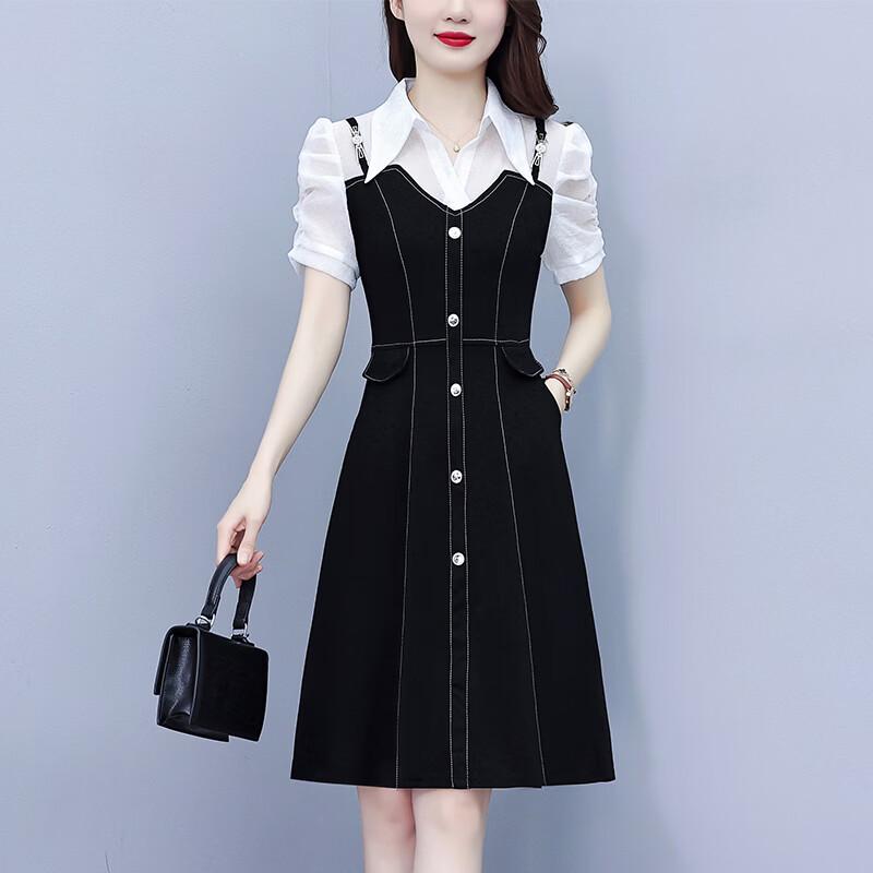 La Chapelle Summer Fake Two-Piece Slimming Shirt Dress 5XL