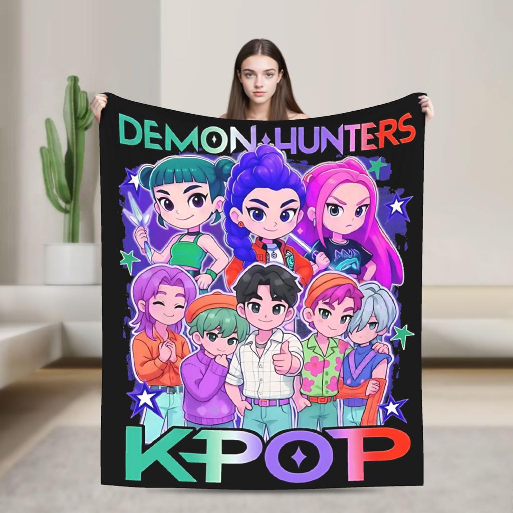 Saja Boys Kpop Demon Hunters Blankets  Flannel Awesome Soft Throw Blanket for Chair Covering Sofa  Winter