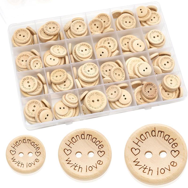 150 Pcs Wooden Buttons Set Handmade 2 Holes Natural Wooden Buttons for Clothes Decorative Sewing Accessories Craft Decorations