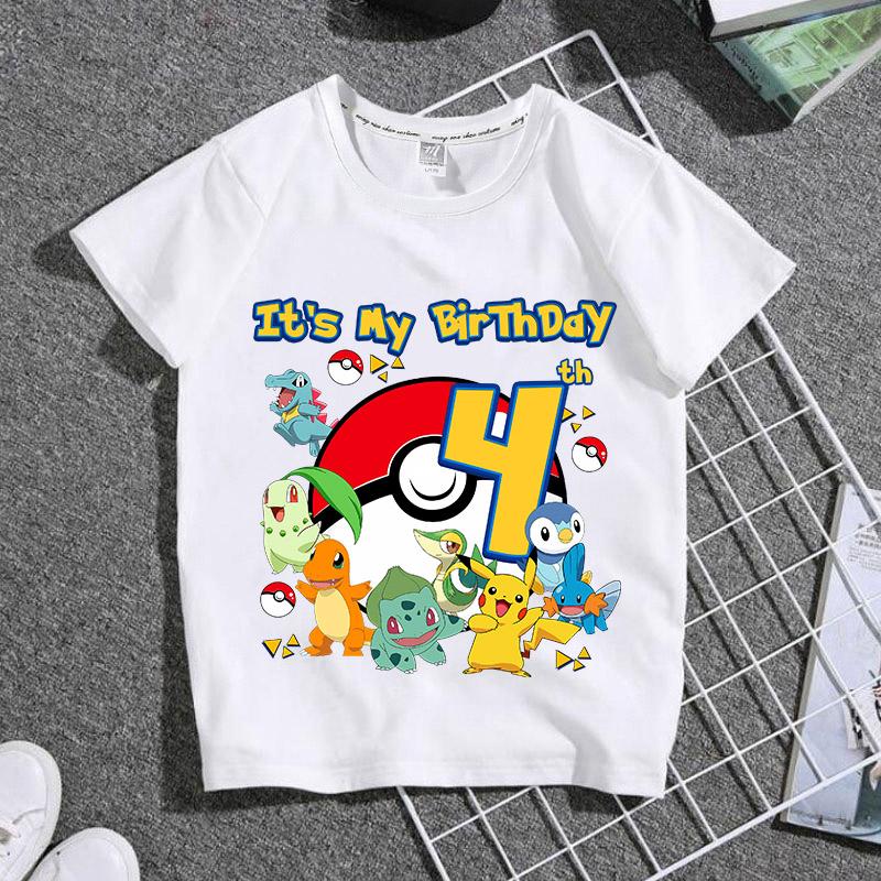 Pikachu Pokemon Kids Cotton Tshirt Anime Cartoon Print Summer Breathable Loose Kawaii Casual Tops Birthday Gift