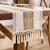 Scandinavian Style Linen Table Runner - Color Block Fringe Decor for Coffee Tables & TV Consoles