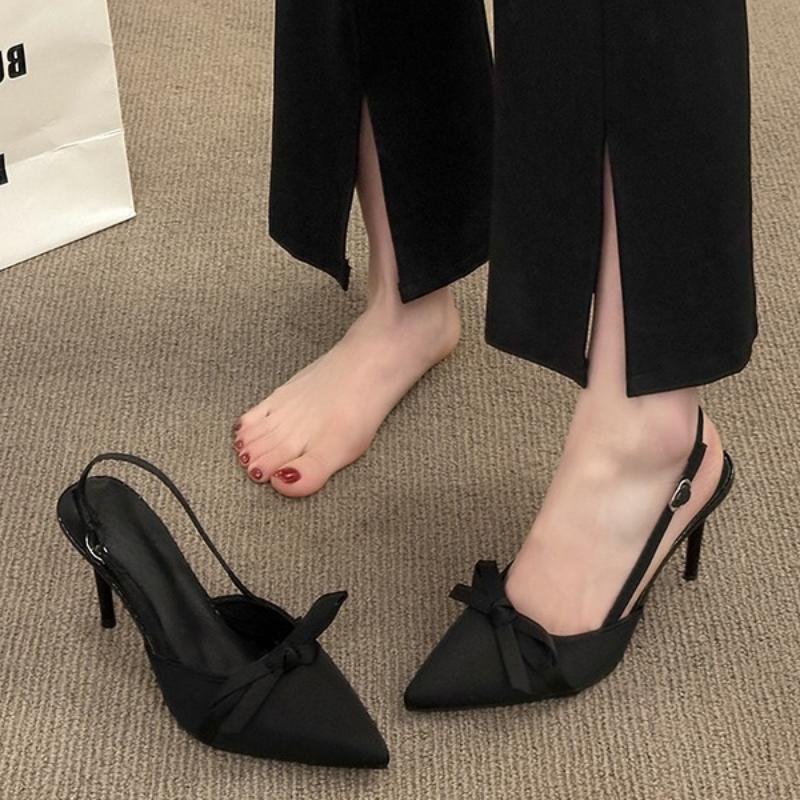 2025 Summer New Fashion Pointed Satin High Heels Brand Design Butterfly Decoration Party Dress Temperament Stiletto Sandals