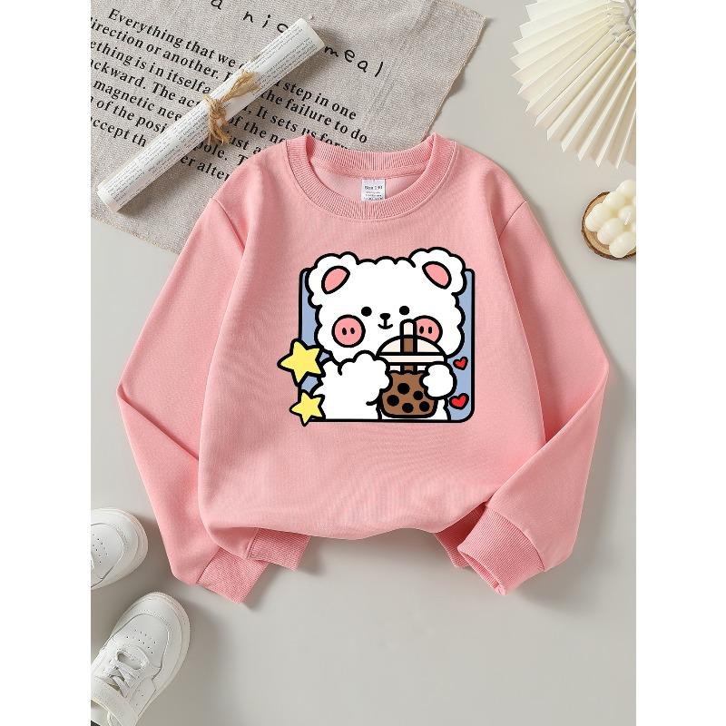 European sizes Adorable Crewneck Sweatshirt for Girls with Bear, Cookie & Stars, Soft Comfy Sports & Casual Wear for Kids & Teens