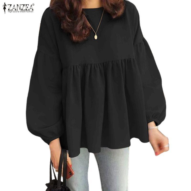 ZANZEA Women Casual Round Neck Puff Long Sleeve Loose Blouse