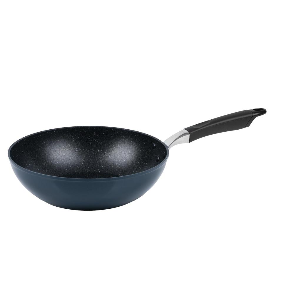 Pearl Metal 28cm Marble-Coated Non-Stick Frying Pan with Rim, Induction Compatible, Forged with Coin-Pressing, Navy Blue, AZ-5617