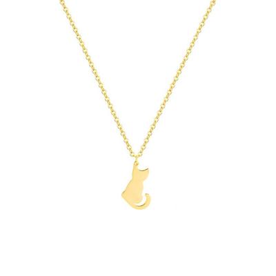 18K Gold Plated Stainless Steel Cute Cat Pendant Necklace for Women