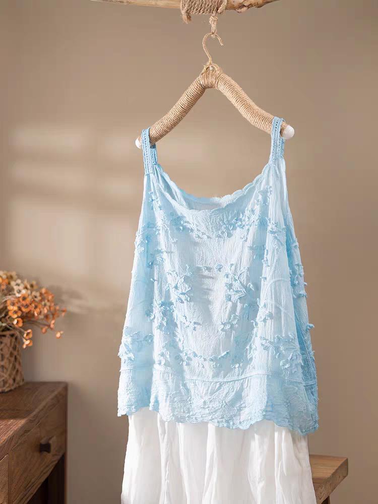 Ärmelloses japanisches 3D-Blumenspitzen-Camisole für Damen