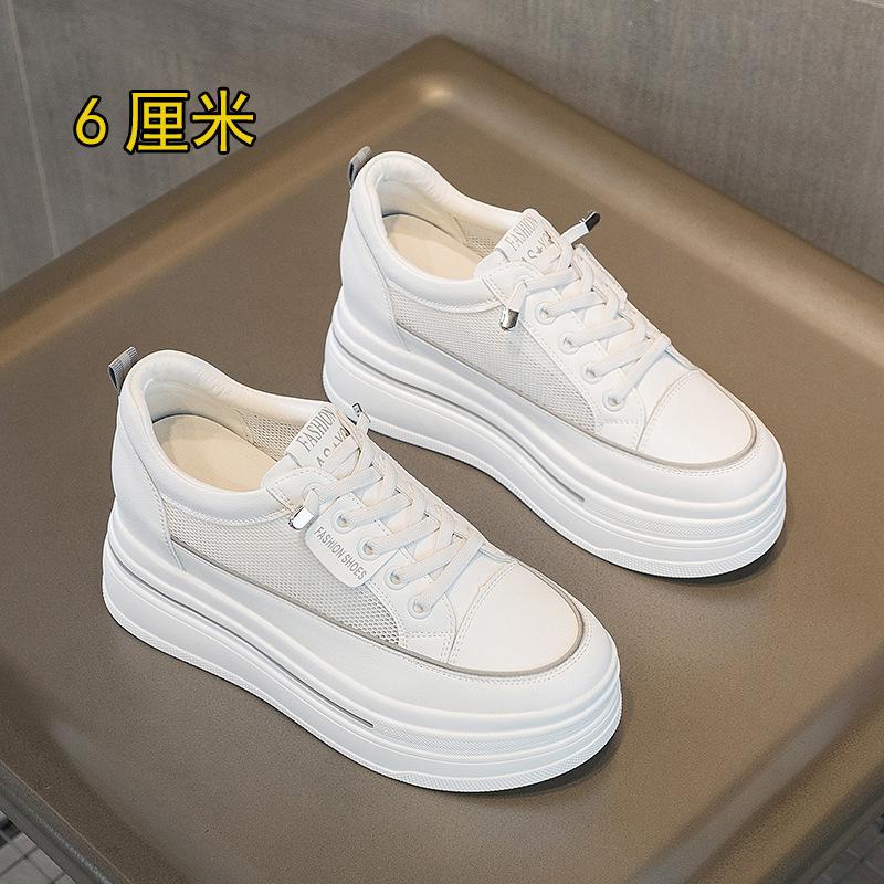 Small Size 2025 Spring and Summer New Slope Heel Thick Sole Small Inner Height Increase Small White Shoes Free Lace-up Small White Shoes Women