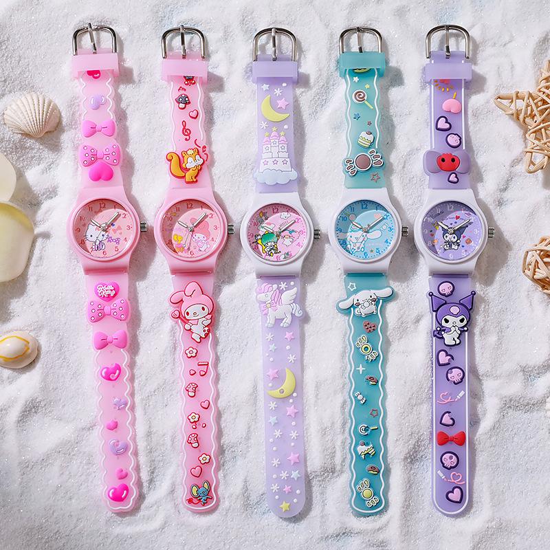 Cute Sanrio Hello Kitty Watches for Girls 3D Cartoon Pattern Kuromi Melody Children Watch Wrist Clock Kids Birthday Gift