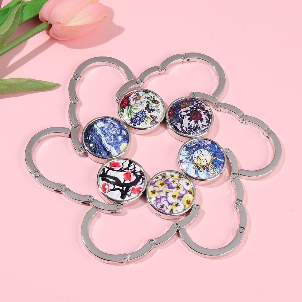 Oil Painting Style Crystal Portable Folding Table Hanger Table Bag Hook Desk Hooks Purse Holder