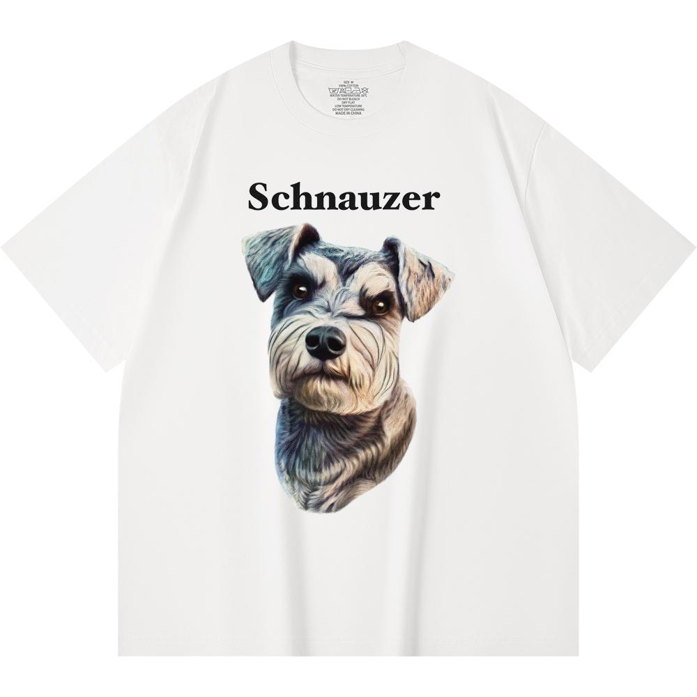 

230GSM 100% Cotton T-Shirt Schnauzer Print Tees Funny Harajuku Style Combed Cotton Tshirt XS білий