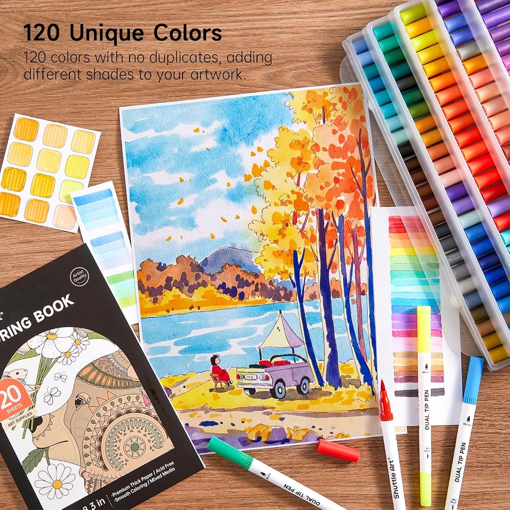 Shuttle Art Brush Pen Watercolor Brush 120 Color Set Markers Watercolor Twin Markers Water-based