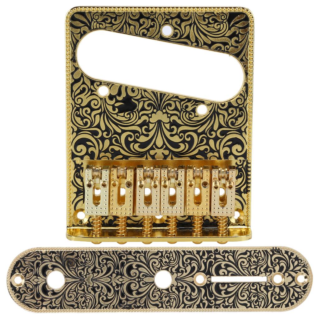 Carved Pattern Electric Guitar Bridge 6 Saddles Tailpiece Electric Guitar Accessories
