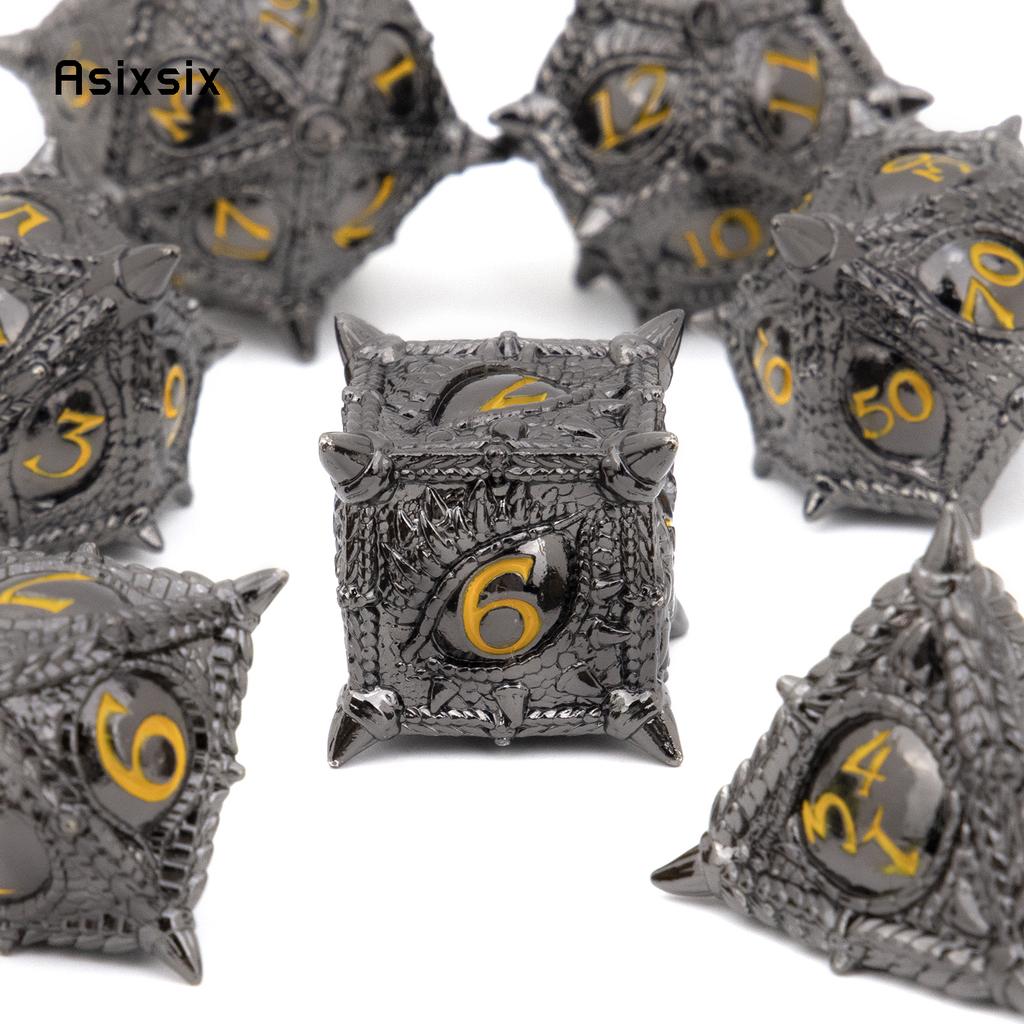 7 Pcs Black Yellow Eyes Metal Dice Solid Metal Polyhedral Dice Set Suitable for Role-Playing RPG Game Dice Role-Playing RPG