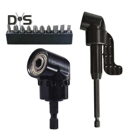 

105-градусный угловой адаптер для дрели, устойчивый к коррозии, многофункциональный угловой удлинитель для дрели-шуруповерта, набор бит long+short