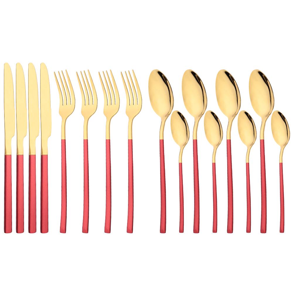 16Pcs Rainbow Dinnerware Stainless Steel Cutlery Set Western Knife Fork Spoon Dinner Flatware Set Kitchen Silverware Tableware