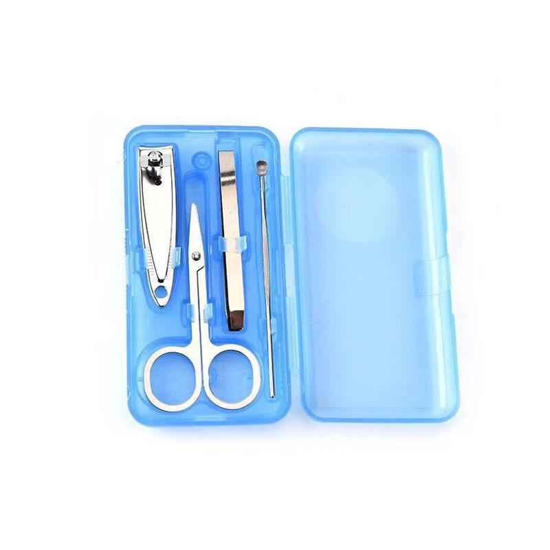 Metalowy Zestaw Obcinaczek do Paznokci 4-częściowy Niebieski Mini Pudełko do Przechowywania Zestaw do Przycinania Paznokci Nożyczki Łyżeczka do Czyszczenia Uszu Pielęgnacja Paznokci Wielofunkcyjny