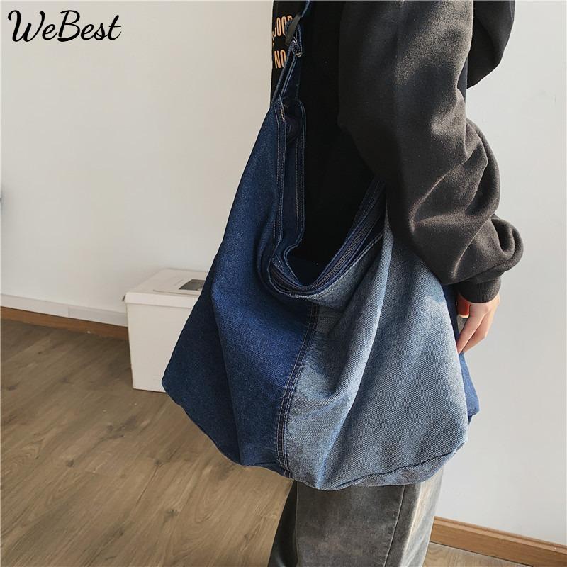 

Denim Shoulder Bag Retro Literary Large Capacity Bag синий