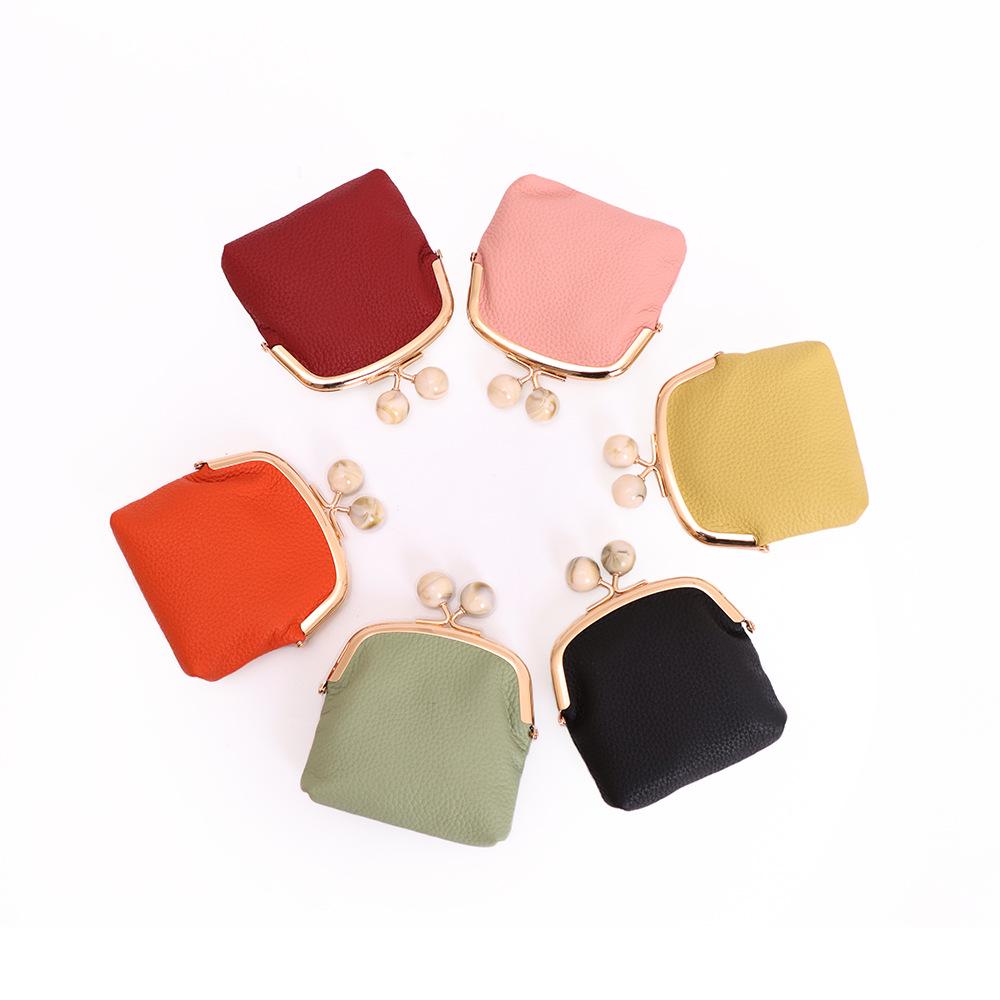 Women's Genuine Leather Litchi Grain Mini Coin Purse & Lipstick Clasp Bag