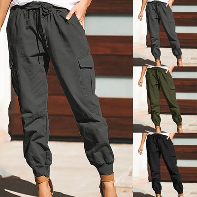 Moda Kadın Düz Renk İpli Parti Rahat Tulum Cepli Pantolon