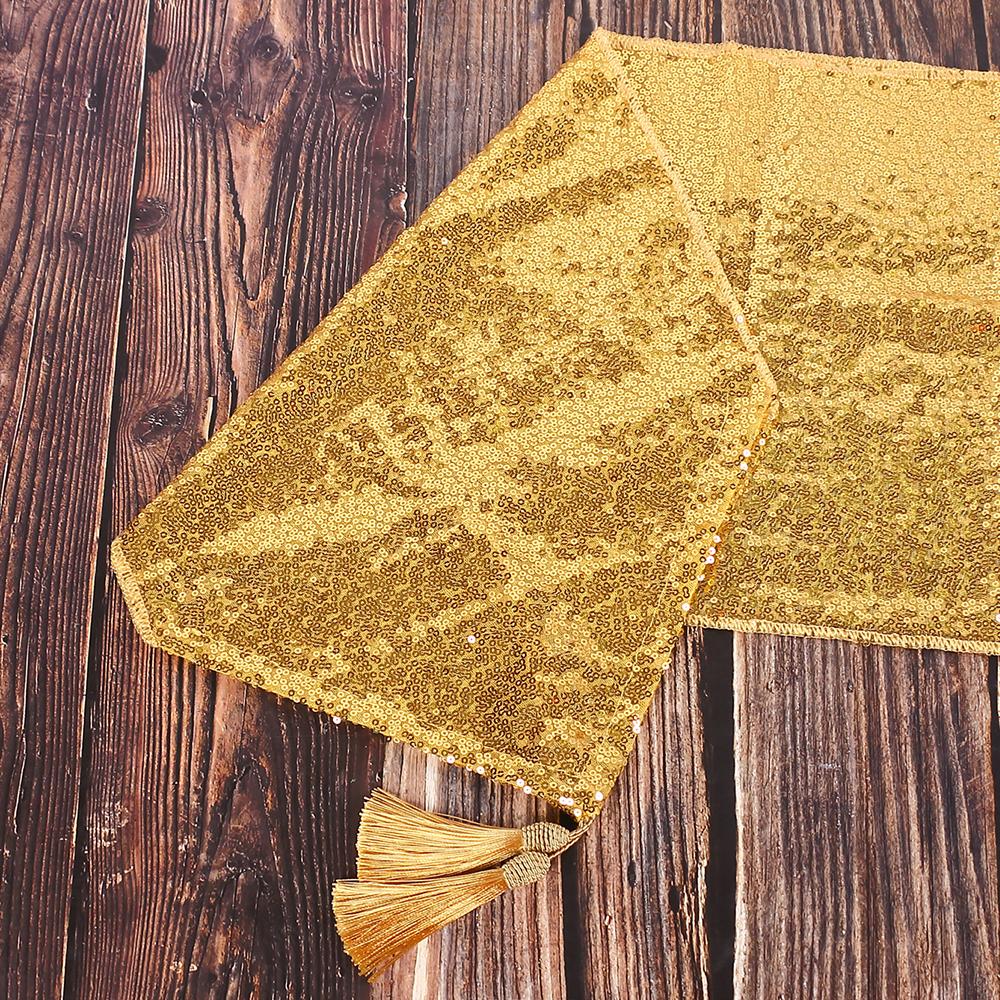 Sequin Table Runner Glitter Tassel Table Runner for Birthday Party Wedding Table Decoration 30x180cm