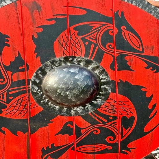 60.96 Cm Viking Round Shield Red Dragon Medieval Wooden Shield for LARP, Cosplay, Wall Decor Norse Handmade Prop for Reenactment