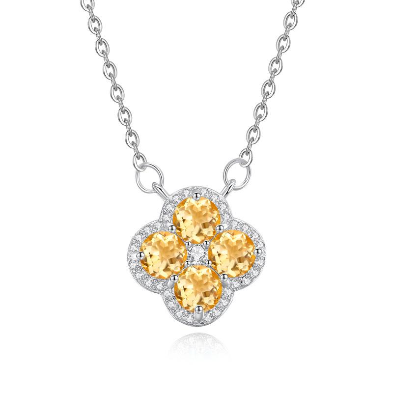 S925 Sterling Silver Natural Stone Clover Necklace Women's Simple Niche Design Heavy Industry Clavicle Chain
