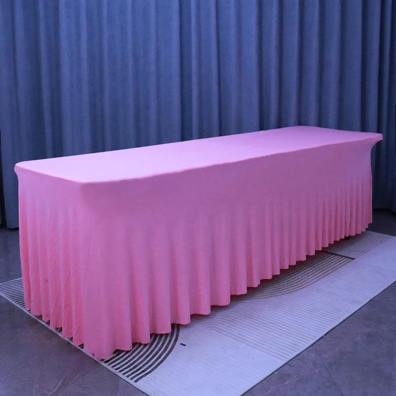 4/6/8 FT Stretch Table Cloth Polyester Rectangle Washable Table Cloth Solid Color for Birthday Wedding Events Party Decoration