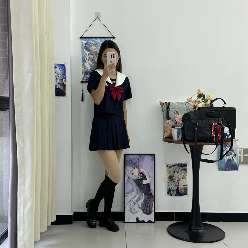 Třídílný námořnický oblek v námořnické modré a bílé barvě - JK Uniform Japonský akademický styl