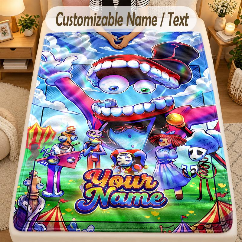 Flannel BlanketThe Amazing Digital Circus Custom Name Text Personalized Soft Warm Throw Blanket Home Decor Gift