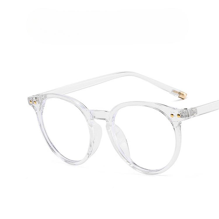 Retro Round Flat Lens Men's and Women's Anti Blue Light Glasses Frame, Transparent Lens Glasses Frame
