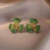 New Trendy Light Luxury Green Crystal Flower Earrings Women's Fresh Temperament Niche Design High-end Stud Earrings