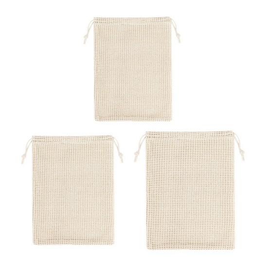 Cotton Mesh Storage Bag with Drawstring Breathable Hollow Design Extends Freshness Reusable Eco-Friendly Supermarket Travel Bag