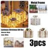 3pcs Lightweight Christmas Light Up Boxes Design Material Christmas Glowing Gift Box Metal Frame Silver Ribbon
