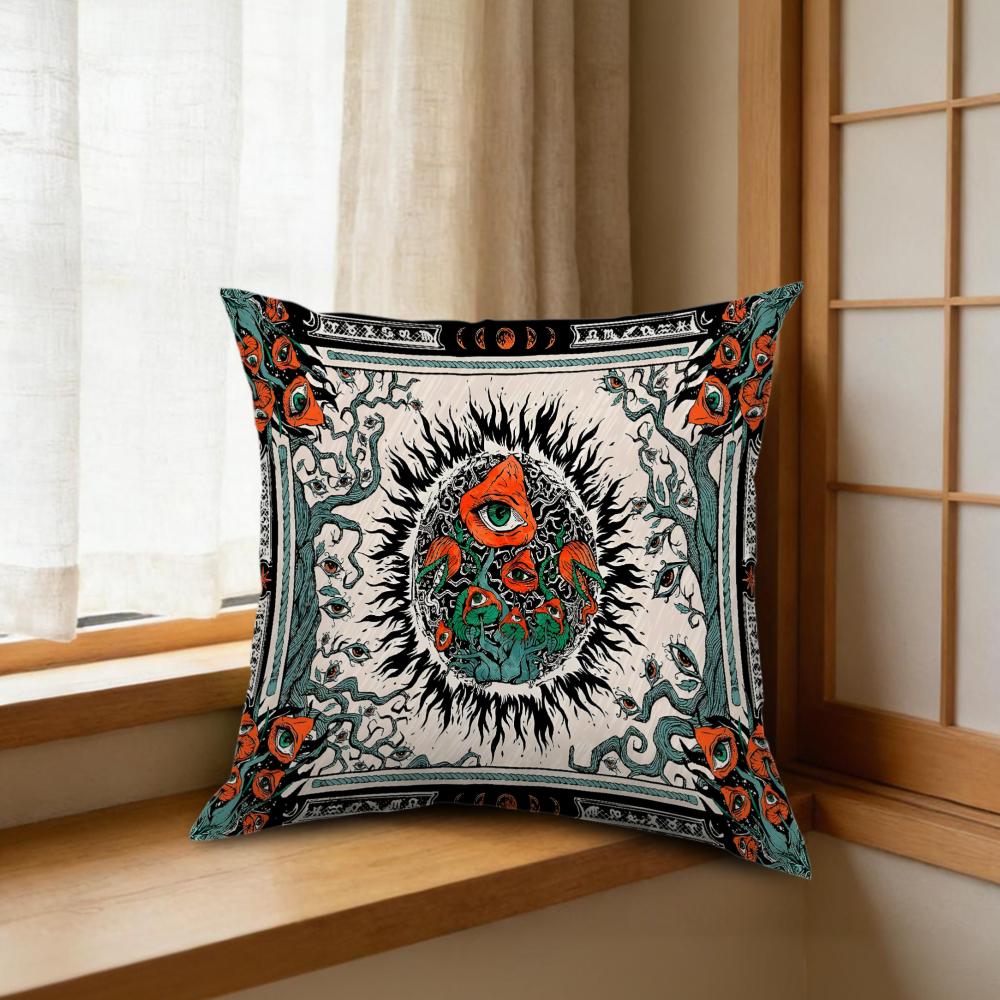 1Pc Vintage Sun Eye Cushion Cover Green Orange Psychedelic Print Pillowcase For Sofa Bed Decorative Throw Case Home Living Room