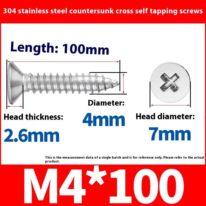 5/10Pcs Stainless Steel Cross Countersunk Head Self Tapping Screws M4 Lengthening Flat Head Tapping Long Wood Screw
