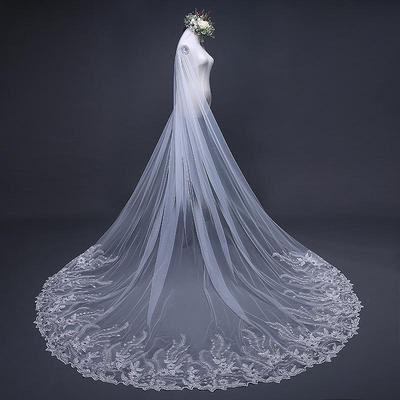 Lace Trim 3-Meter Cathedral Bridal Veil Headpiece