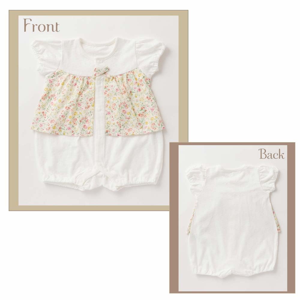 Cream de Coco Made in Jersey Tuck Jacquard Petite Flower Baby Clothes for Size - Japan, Spring/Summer Coverall, Newborns, 25-43112 (White, 80cm)