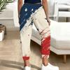 Women Plus Size Navy Blue Printed Jogger Pants Drawstring Waist Side Pockets Cuffed Ankle