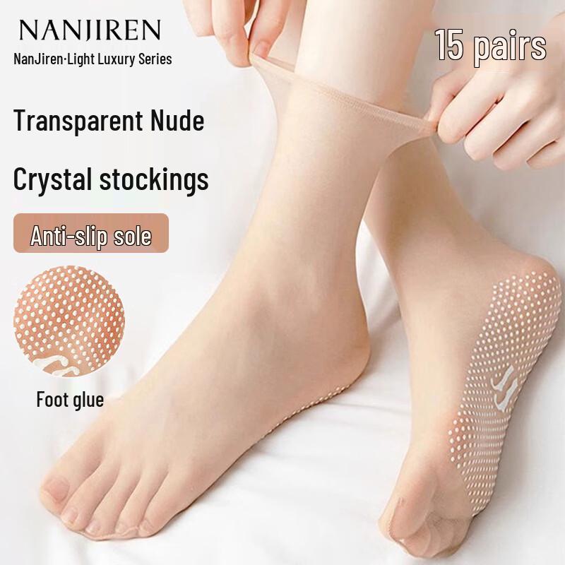 

Nanjiren Women s Anti-Slip Ultra-Thin Crystal Silk Short Socks One Size