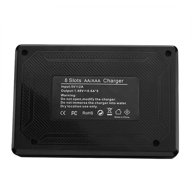 8 Bay AA AAA Battery Charger LCD USB C High-Speed Charging Independent Slot for NiMH NiCD Rechargeable Batteries