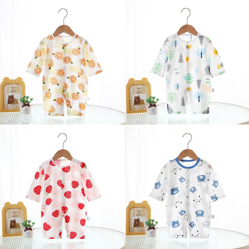 Cotton Baby Sleepwear With Long Sleeves And No Bone Technique For Infants
