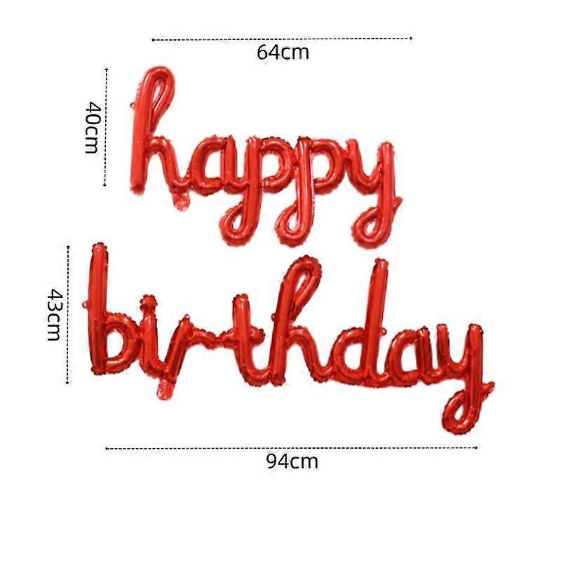 Connected Letter Aluminum Foil Balloon Set, Aluminum/Aluminum Foil, Red, Happy: 40*64cm & Birthday: 43*94cm