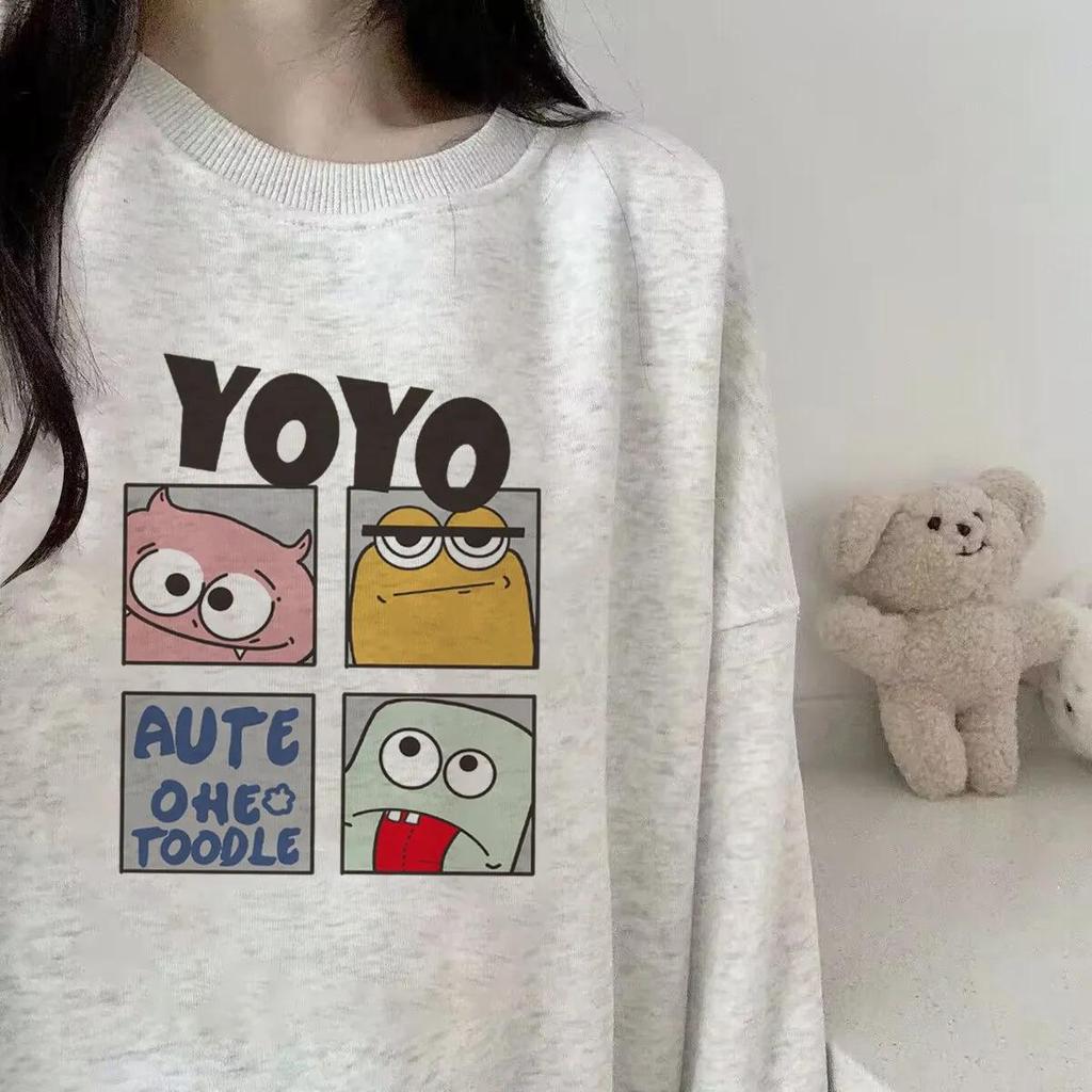 Women's Japanese INS-Style Round Neck Sweatshirt, Merade Color, College Style, Autumn/Winter, Plus Velvet, Warm, Loose Long Sleeve Top