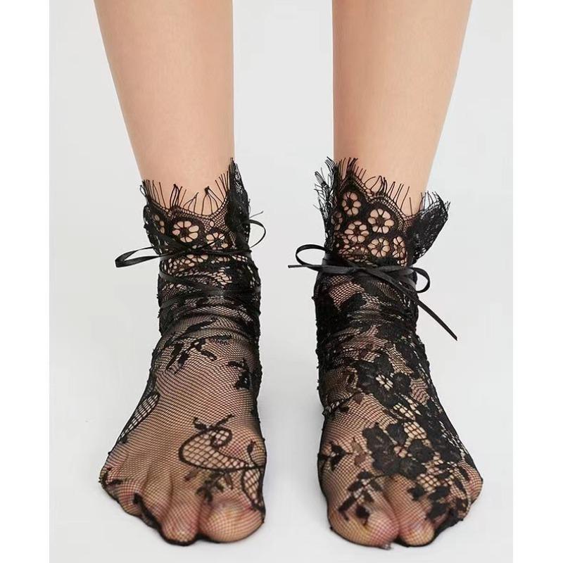 Women Fashion Lace Tulle Socks Mesh Ankle Socks High Heels Wedding Bride Evening Lace Middle Socks Garter With Tights